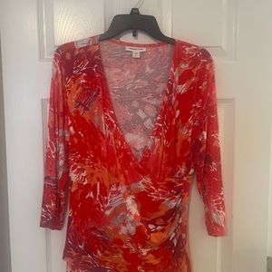 Coldwater Creek faux wrap long-sleeve top. Size L. Vibrant red. Excellent